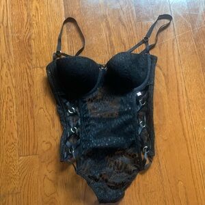 Victoria’ Secret Black Lace Corset-Style Bodysuit withh Adjustable straps